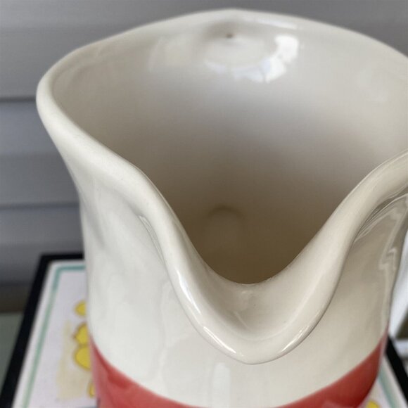 Earthenware Pitcher Made in Portugal Red and White Farmhouse Cottage Country - Picture 7 of 10